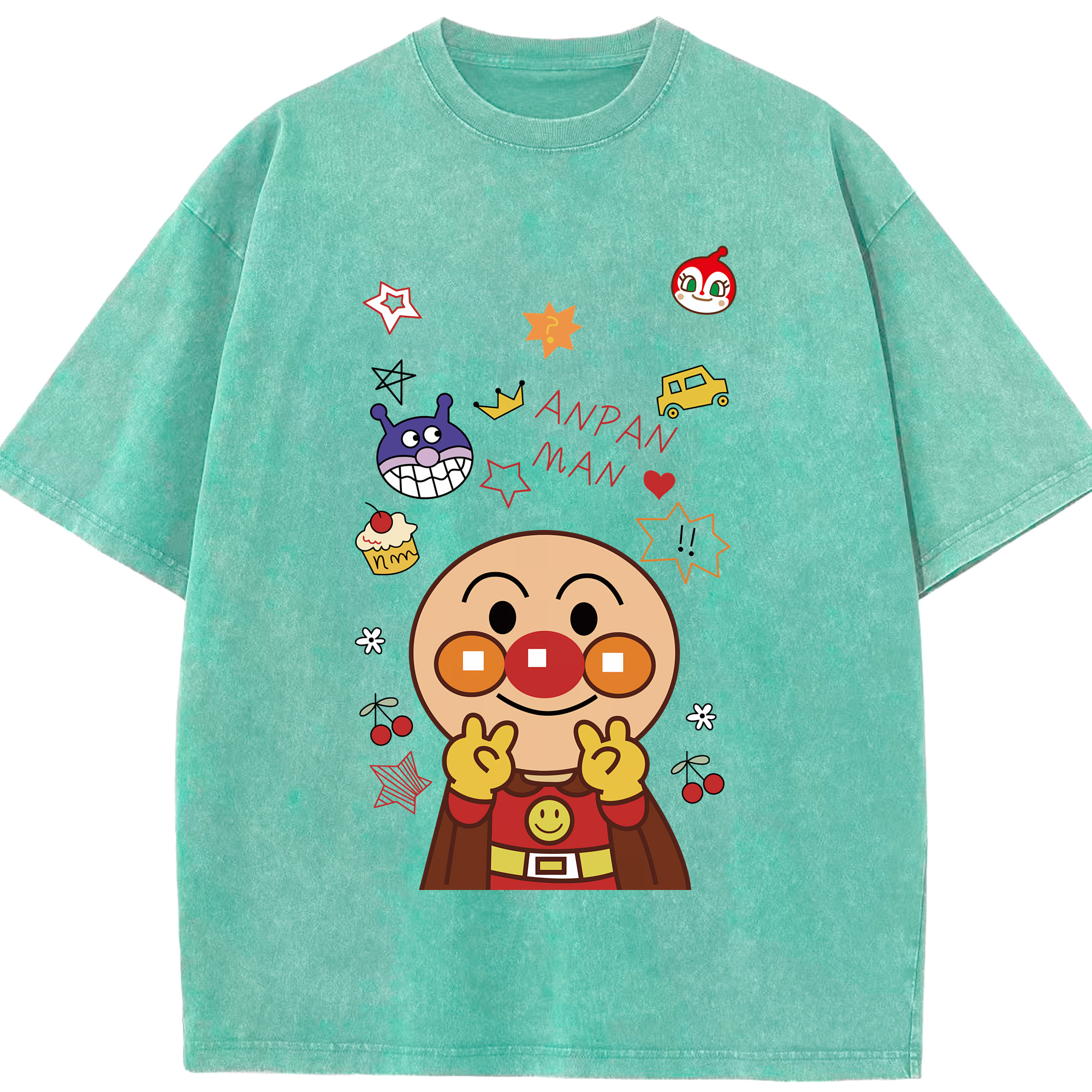 （画像用） アンパンマン Anpanman 綿100% ヴィンテージ風 半袖Tシャツ（フロントプリント）